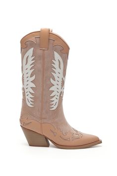 Mi.iM IDALY - Pastel Western Mid Boots taupe Summer Mid-calf Boots, Wide Calf Snip Toe Knee-high Boots For Spring, Western Knee-high Boots For Spring, Wide Calf Knee-high Boots With Snip Toe For Spring, Western Style Pointed Toe Knee-high Boots For Spring, Chic Heeled Boots For Rodeo In Spring, Chic Leather Boots For Western-themed Events, Spring Wide Calf Mid-calf Heeled Boots, Chic Knee-high Boots For Spring