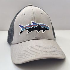 Patagonia Fitz Roy Trout Fish Logo Mesh Trucker Hat Dark Grey Snapback Mesh  | eBay Bison Logo, Trout Fish, Logo Hat, Fish Logo, Charcoal Grey, Patagonia, Dark Grey, Trucker Hat, Accessories Hats