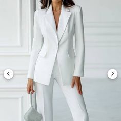 Mora Brand Purchased On Etsy It’s Beautiful Suit, But Does Not Fit Never Worn, Only Tried On Still Has Tags Attached Bridal Pantsuit, Formal Pant Suits, White Suit, Straight Trousers, Moda Vintage, Business Suit, Long Sleeve Blazers, White Blazer, Suit Fashion