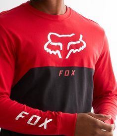 Fox Racing Ryaktr T-Shirt - Red/Black Small, Men's Flamered Foiled graphic color block t-shirt Sleeve hits. 50% Cotton 50% Polyester. Machine wash cold. Do not bleach. Tumble dry low. Do not iron. Do not dry clean.. MEN'S FOX T-SHIRT SIZE CONVERSION CHART Size S M L XL XXL XXXL Chest 35-37 38-40 41-43 44-46 47-50 51-54 *Conversion sizes may vary. All measurements based on size medium. Apparel & Accessories > Clothing > Shirts & Tops Red Sporty Crew Neck T-shirt, Red Moisture-wicking T-shirt For Streetwear, Functional Red Crew Neck Top, Red Crew Neck Top, Functional Red Top For Sports Events, Red Color Block Tops For Streetwear, Red Tops With Graphic Print For Outdoor, Red Graphic Print Top For Outdoor, Red Crew Neck T-shirt With Graphic Print