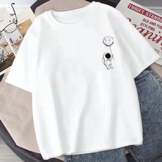 Olivia Mark - Loose-Fit Casual Short-Sleeve Cotton Shirt with Simple Round Neck Trendy Top, Casual Heels, Trendy Tops, White T Shirt, Types Of Collars, Sleeve Cotton, Mens Summer, Unique Fashion, Men Short Sleeve