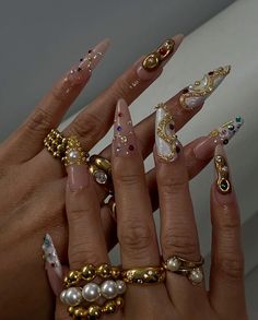 Classy Acrylic Nails, Unique Acrylic Nails, Nail Swag, Nail Jewelry, Funky Nails, Pretty Acrylic Nails, Chic Nails, Dope Nails, Best Acrylic Nails