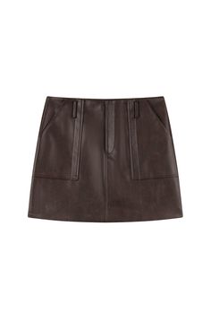 Product Features: • Mid to low-waist mini leather skirt • Features front and back pockets• Belt loop and zipper fly closure• Pairs well with Lois Knit Top and Viola Leather Belt Fit Details: • Slim fit• Model is wearing size XS, height 5'4", weight 103 lbs• Length from the shoulder: 36cm/ 14in Fabric & Care: • Body: 100% Polyurethane, Lining: 100% Polyester• Medium-weight genuine leather • Do not wash. Steam and dry clean only. Mini Leather Skirt, High Fashion Clothing, Brown Mini Skirt, High Fashion Outfits, Fit Details, Pearl Collection, Faux Leather Skirt, Knitwear Tops, Low Waist