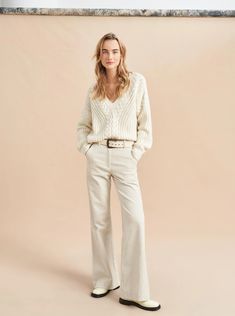 Scotia V Neck Sweater – La Ligne Chic Neutral V-neck Sweater, Chic Cream Cable Knit Sweater, Elegant Cream V-neck Sweater For Fall, Chic Cream V-neck Sweater For Fall, Elegant Winter White Cable Knit Sweater, Chic White V-neck Sweater For Work, Chic V-neck Sweater In Winter White, Elegant White Cashmere V-neck Sweater, Elegant Cable Knit V-neck Sweater For Fall