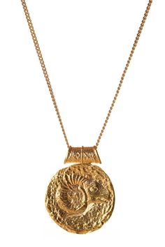 22kt gold plated necklace with carved Aries medallion pendant handcrafted in sterling silver. - Aza Fashions Gold Plated Amulet Style Medallion Necklace, Tarnish Resistant, Brass Amulet Coin Necklace Pendant, Brass Amulet Coin Necklace With Pendant, Brass Amulet Pendant Coin Necklace, Symbolic Gold Hammered Necklace, Gold Medallion Amulet Coin Necklace, Symbolic Gold Plated Medallion Pendant Necklace, Gold-tone Medallion Amulet Necklace, Symbolic Gold Plated Necklace With Coin Pendant