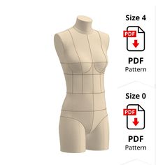 the mannequin is shown with measurements for each body and features an additional pattern