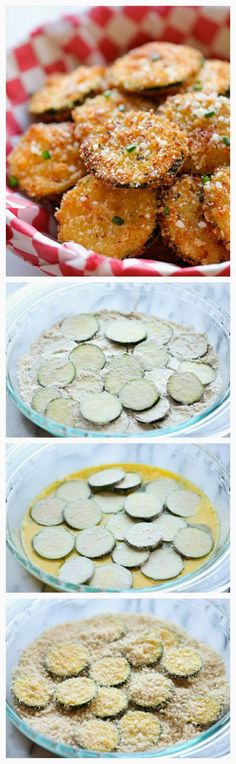 three different pictures of food on plates and one with pies in the bottom right