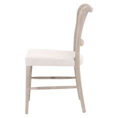 a wooden chair with a white upholstered seat and backrest, on a white background