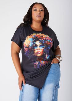 Plus Size Portrait Graphic Tee Shirt Plus Size Knotted Jersey T Shirt Portrait Graphic, Shirts Plus Size, Plus Size Tees, Black Love Art, Graphic Tee Shirt, Ashley Stewart, Knit Tees, Black Love, Graphic Tee Shirts