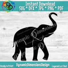 an elephant svg file is shown with the text instant dxf png