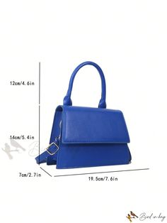 Bird in Bag - Blue Square Bag with Snap Flap Button Blue Rectangular Office Bag, Rectangular Blue Office Bag, Blue Rectangular Shoulder Bag For Office, Blue Top Handle Bag With Hasp Closure, Blue Bag With Hasp Closure For Daily Use, Blue Square Satchel For Shopping, Blue Office Bag With Hasp Closure, Trendy Blue Bag With Top Handle, Trendy Rectangular Satchel With Snap Closure