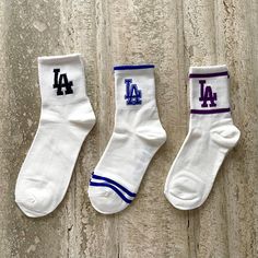 LA Dodgers Fans! Celebrate everyday with our Yeankee Socks.  It come out two sizes small and large so can be wore Couples together with any style. Fabric  85% cotton, 10% Nylon, 3% Spandex, 2% other Fibers  Care Instructions  Machine Wash Weave Type  Knit Casual Blue Socks With Letter Print, Simple Socks, Socks Gifts, Baseball Socks, Dodgers Fan, Matching Socks, Couple Matching, Casual Socks, Socks And Hosiery