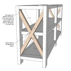 the diagram shows how to build a shelving unit