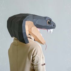 Snake Template, Mask Papercraft, Low Poly Mask, Animal Mask, Paper Mask, Animal Masks, Origami Paper, Low Poly, Pdf Pattern