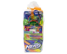 nerf toys in a plastic bag on a white background