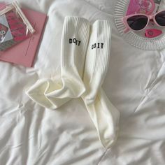 Casual Knee-high Socks, Cute White Socks With Letter Print, Trendy Cotton Socks For Winter, White Casual Knee-high Socks For Spring, Casual White Knee-high Socks For Spring, Trendy Winter Cotton Socks, Trendy Cotton Winter Socks, Casual Knee-high Summer Socks, Sporty Spring Streetwear Socks