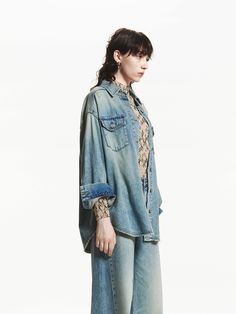 MO&Co. Women's Blue Wash Denim Shirt This denim shirt is crafted from organic cotton denim that's washed in a lightly faded blue hue. It's cut in an oversized shape and designed with chest flap pockets and button closures. Wear it with coordinating wide-leg jeans. Features : - Oversized fit, drop shoulder- Button closure, front pockets- 100% comfy cotton, lightly faded blue wash Code: MBD3SHT005The back length of size S is 75cmMATERIALS & CARE Material: 100% CottonPlease put it into a mesh bag t Mesh Bag, Blue Hues, Denim Shirt, Denim Wash, Flap Pocket, Wide Leg Jeans, Drop Shoulder, Leg Jeans, Wide Leg