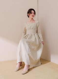 FEATURES 50%Linen, 50% cotton, Lace Long sleeve dress Back zipper High waistband Perfect for Spring, Autumn Dry clean SIZE Available in sizes XXS-XL How to choose size ? 1.Check your body measurement with instructions https://www.etsy.com/listing/794054080 2.Get your size in Size Chart with your body measurement https://www.etsy.com/listing/794055682 3.Send me your measurement if you need help Waist Hips Your over all Height Weight Normal size. 4.When to choose bespoke order 1. Change the length Beige A-line Vintage Dress For Spring, Beige A-line Long Sleeve Dress For Spring, Fitted Long Sleeve Square Neck Dress For Spring, Elegant Long Sleeve Vintage Summer Dress, Spring Casual Long Sleeve Vintage Dress, Cream Long Sleeve Daywear Dress, Casual Long Sleeve Vintage Dress For Spring, Spring Casual Vintage Dress With Long Sleeves, Knee-length Cotton Winter Dress