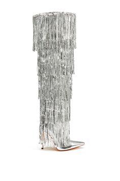 ADRIEL-SILVER STILETTO BOOT | AZALEA WANG Outfits Clubbing, African Suit, Fold Over Boots, Statement Heels, Clubbing Outfits, Shoes Trendy, Sandal Platform, Fringe Boots, Hairdo For Long Hair