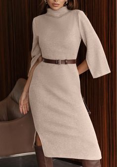 Cute Office Dresses, Knitted Winter Dress, Warm Dress, Bohemian Dresses Long, Present For Girlfriend, Long Green Dress, Skirt Outfits Fall, Dress Trendy, Present For Her