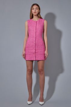 ENDLESS ROSE - Sleeveless Tweed Mini Dress - DRESSES available at Objectrare Pink Button Down Dress, Tweed Summer Dress, Mini Tweed Dress, Tweed Maxi Dress, Pink Tweed Dress, Pink A Line Dress, Spring Events, Tweed Mini Dress, Tweed Shift Dress