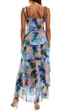 A smocked bodice adds just the right amount of structure to an airy maxi dress in an artistic floral pattern. 50" center front length (size M) Slips on over head Square neck Adjustable tie straps Lined skirt 100% polyester Machine wash, line dry Imported Multicolor Maxi Dress With Smocked Back For Garden Party, Spring Maxi Dress With Smocked Back And Flowy Skirt, Multicolor Smocked Dress For Summer Garden Party, Spring Tiered Dress With Ruched Bodice, Spring Flowy Ruched Maxi Dress, Flowy Ruched Maxi Dress For Spring, Multicolor Spring Dresses With Ruched Bodice, Spring Multicolor Dress With Ruched Bodice, Multicolor Smocked Bodice Dress For Spring