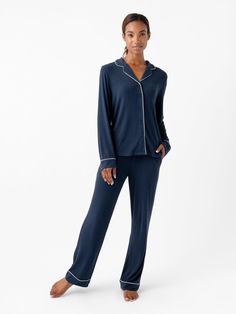 Soothe your senses with our Bamboo Rib-Knit Classic Long Sleeve Pajama Top. The long sleeves provide extra warmth, making it an ideal choice for cooler evenings. The rib-knit texture adds a subtle sophistication, while the bamboo viscose ensures a soft and breathable feel against your skin. Pair it with our classic long pants for a coordinated look that effortlessly combines style and comfort. Relaxed Fit Long Sleeve Winter Sets, Winter Sets With Relaxed Fit And Long Sleeves, Winter Long Sleeve Relaxed Fit Sets, Long Sleeve Bedtime Sets For Fall, Cozy Long Sleeve Sets For Fall, Fall Bedtime Sets With Long Sleeves, Stretch Long Sleeve Sleepwear For Winter, Cozy Fit Long Sleeve Sleepwear For Lounging, Winter Stretch Sleepwear With Long Sleeves