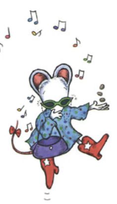 a mouse wearing sunglasses and dancing with musical notes