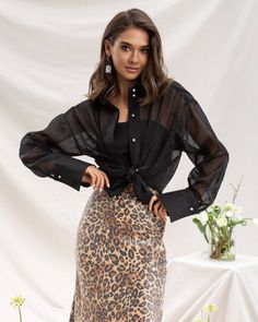 Fabric: Sequin Collared See-through Long sleeves Black Sheer Long Sleeve Shirt, Fitted Black Sheer Shirt, Fitted Sheer Black Shirt, Casual Sheer Top For Office, Sheer Long Sleeve Top For Day Out, Trendy Sheer Blouse For Fall, Sheer Long Sleeve Blouse For Day Out, Sheer Long Sleeve Shirt For Fall, Black Sheer Shirt For Night Out