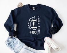 Custom Name Football Sweatshirt, Football Hoodie, Football Mom Sweatshirt, Football Mom Hoodie, Custom Hoodie, Custom Sweatshirt, Football CAUTION: For security reasons, there is no rope in the throat area for youth hoodie. Hello!! We wish everyone to smile with our cute, stylish, and trendy graphic sweatshirts and hoodies. We assure you these sweatshirts and hoodies are the perfect gifts whether you buy them for yourself or someone else.  This is not Combo Listing  DESIGN COLOR: Black design is