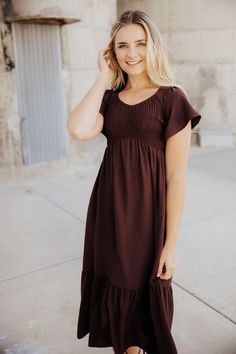 $59.00 The Kendall | Mulberry Mocha Smocked Midi Dress https://www.batessistersboutique.com/product/the-kendall-mulberry-mocha-smocked-midi-dress/ Approx. Measurements in Inches
XS
S
M
L
XL
XXL


Length
36
36.5
37
37.5
38
39


Bust
26
28
30
34
36
36


Waist
22
26
28
32
34
34



  Bates Sisters Boutique Tank Sweater Dress, Brown Dress Modest, Modest Everyday Dresses, Brown Flowy Maxi Dress With Smocked Bodice, Fitted Brown Maxi Dress With Smocked Back, Casual Brown Maxi Dress With Smocked Bodice, Brown Midi Length Dress With Smocked Back, Fitted Brown Smocked Dress With Smocked Back, Brown Fitted Smocked Dress With Smocked Back