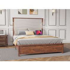 a bed sitting on top of a wooden floor