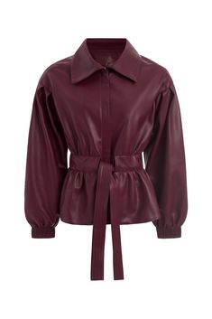 There are some looks from the 80s and 90s we’re happy to leave in the past, but this exaggerated bomber jacket with feminine puff sleeves, long elastic cuffs, and a tie belt with trapunto stitch detailing isn’t one of them. Pictured here in Merlot, our new Chazz jacket looks contemporary and chic paired with our matching Vallie skirt. -Hidden zipper front placket-Drop shoulder with trapunto stitch waist tie belt-Pleated cuff detail-100% polyester-Fully lined-Care instructions: spot clean only Winter Outerwear With Blouson Long Sleeves, Fall Outerwear With Blouson Long Sleeves, Fall Outerwear With Blouson Sleeves And Long Sleeve, Chic Winter Outerwear With Puff Sleeves, Chic Puff Sleeve Winter Outerwear, Chic Puff Sleeve Outerwear For Winter, Trendy Puff Sleeve Outerwear For Fall, Trendy Puff Sleeve Fall Outerwear, Fall Workwear Outerwear With Blouson Sleeves