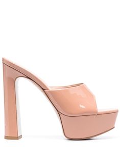 patent leather platform sandals from LE SILLA featuring blush beige, leather, patent finish, open toe, high heel and branded footbed. Open Toe High Heels, Leather Platform Sandals, Shoes Shoes, Platform Sandals, Women's Shoes Sandals, High Heel, Rocker, Patent Leather, Open Toe