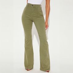 High Waisted Flare Jeans; Olive; High Stretch Denim; 22” Flare Leg Opening - Brand New With Tags - Perfect Condition - Run Long (Perfect With Heels) - Size 13!!! (Xl) It Would Not Let Me Enter This Size For Some Reason Clothing Collage, High Waisted Flare Jeans, Jeans High Waisted, Fashion Nova Jeans, Walker Boots, Fit N Flare Dress, Rain And Snow Boots, Boot Sandals, Colored Jeans