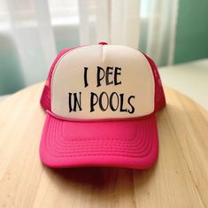 I Pee In Pools Hat Funny Pool Snapback Mothers Day Valentines Gift For Mom Gift Women Summer Beach Hat Birthday Gift For Her Bulk Black Hat ❤ Favorite this item + Favorite our shop, and we'll keep giving you more to love at Pump Up The Vinyl.❤ https://www.etsy.com/shop/pumpupthevinyl  ** DESCRIPTION ** These unique custom trucker hats are MADE TO ORDER hats are truly one of a kind.  All of our hats are SnapBack, so they can easily be adjusted to size.  Please convo me via Etsy prior to ordering if you have any sizing questions at all, because all of our hat orders are custom/made to order and we do not offer refunds or exchanges! ~This hat is available in the multiple colors. You can choose your color of hat from our drop down list. ~Please keep in mind that computer monitors could vary th Summer Letter Print Snapback Baseball Cap, Summer Snapback Baseball Cap With Letter Print, Fun Summer Baseball Cap With Curved Brim, Trendy Letter Print Sun Hat For The Beach, Trendy Summer Hats With Letter Print, Trendy Sun Hat With Letter Print For Beach, Trendy Beach Sun Hat With Letter Print, Pink Summer Hat For Poolside, Vacation Snapback Baseball Cap With Letter Print