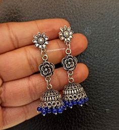 Fashion Earrings Handmade Indian Jhumka. Oxidized Earrings. Light weight earrings. Ethnic Earrings. Silver Plated Earrings Rajasthani Earrings, Indian Traditional Earrings, Jaipur City, Indian Jhumka, Earrings Jhumka, Oxidized Earrings, Beaded Necklace Designs, Traditional Earrings, Ethnic Earrings