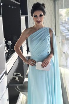 Light-Blue-Formal-Dresses Black Dress Style, One Shoulder Prom Dress, Simple Bridesmaid Dresses, Long Formal Gowns, Evening Party Gowns, Prom Dresses Sleeveless, Chiffon Prom Dress, Cheap Prom Dresses, Party Gowns