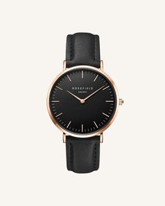 The Bowery Black Black Rose gold | Rosefield Official Black Minimalist Watch Accessories For Formal Occasions, Minimalist Black Watch For Formal Occasions, Minimalist Rose Gold Watch For Everyday, Minimalist Black Watches For Work, Classic Black Everyday Watches, Minimalist Black Watch For Work, Elegant Everyday Watches With Analog Display, Minimalist Leather Watch Accessories For Formal Wear, Minimalist Formal Watch Accessories With Leather Strap