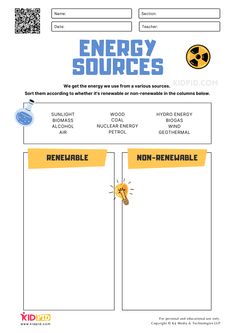 an energy source worksheet with the words, our energy sources and other information