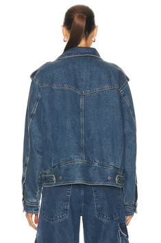 Find GRLFRND Arden Cargo Jacket In Blue on Editorialist. GRLFRND Arden Cargo Jacket in Blue 100% cotton. Made in China. Machine wash. Front zipper closure. Front flap pockets with buttoned closure. Button tabs at hem. Buttoned cuffs. Denim fabric. GRLR-WO99. GF46571172006. About the designer: Introducing your new GRLFRND. Based in LA, GRLFRND Denim crafts pieces focused on fit and individuality, blending unique details with vintage silhouettes. The premium denim label reimagines everyday staples with a contemporary vision, drawing inspiration from enduring styles and comfort. Bold, versatile, and unexpected - a fresh approach to classic denim. Explore the collection featuring remarkable ready-to-wear pieces designed with premium qualities and directional silhouettes to perfectly complement Blue Biker Jacket With Pockets And Long Sleeves, Blue Long Sleeve Biker Jacket With Pockets, Fall Utility Jacket In Medium Wash With Multiple Pockets, Fall Utility Jacket With Multiple Pockets In Medium Wash, Spring Blue Outerwear With Flap Pockets, Blue Biker Jacket With Pockets For Fall, Medium Wash Long Sleeve Outerwear With Multiple Pockets, Medium Wash Outerwear With Multiple Pockets For Spring, Spring Medium Wash Outerwear With Multiple Pockets