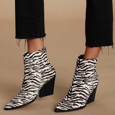 Dolce Vita Issa Zebra Calf-Hair Pointed Toe Booties Brand New Size 6.5 Real Calf Hair Made In Vietnam Ivory / Black Back Zip Closure Stores For Views Nastygal Windsor Missguided Boohoo Fashion Nova Free People Asos Revolve Forever 21 Pepper Mayo Sabo Skirt Showpo Motel Rocks Princess Polly Lf Blanknyc Zara Tiger Mist Urban Outfitters Levi’s Pacsun Nordstrom Lord And Taylor Minkpink Oh Polly Brandy Melville Victoria’s Secret Jeffrey Campbell Dollskill Summer Booties With Pointed Toe, Spring Casual Party Booties, Casual Spring Booties For Party, Casual Spring Party Booties, Chic Pointed Toe Summer Booties, Chic Pointed Toe Spring Booties, Summer Chic Pointed Toe Booties, Chic Summer Booties With Pointed Toe, Chic Spring Booties With Pointed Toe