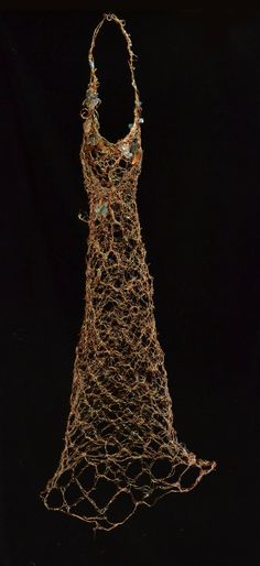 Copper Wire Dress Sculpture Halter A-line dress with colorful botanical accents lining straps, interior design, home decor, collectible art piece Dress Sculpture, Wire Dress, Nature Sculpture, Picasso Paintings, Cast Glass, Glass Stars, Resin Sculpture, Wire Sculpture, Art Dress