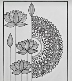 a black and white drawing of flowers