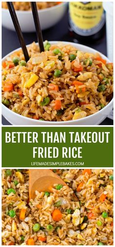 rice with carrots and peas in a white bowl