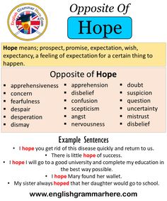 the opposite words in english are used to describe hope