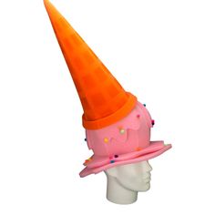 This Ice Cream Cone Hat will definitely make you stand out at your next Party, Hora Loca, Wedding, Corporate Event, Birthday, Quinceanera, or Halloween Party! It can be used as a wedding hats, top hats, photo booth props, or a party favor. Novelty Brimmed Mini Hats For Costume Party, Novelty Costume Hat With Adjustable High Crown, Novelty Adjustable High Crown Costume Hat, Fun Hats For Birthday And Carnival, Themed Party Hat For Carnival, Fun Party Costume Cap, Fun Costume Hats For Carnival And Themed Events, Novelty Mini Cap Hats For Party, Novelty Hats For Carnival Themed Events