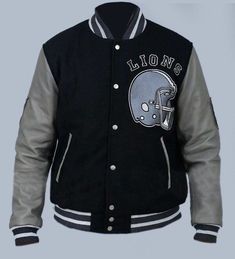 Handmade Grey Wool Baseball Jacket Varsity Bomber Motorcycle Jacket on Storenvy Tom Hardy Venom, Lions Svg, Eddie Brock Venom, Leather Sleeve Jacket, Jacket Varsity, Jacket Sleeves, Football Lovers, Tom Hardy, Biker Style