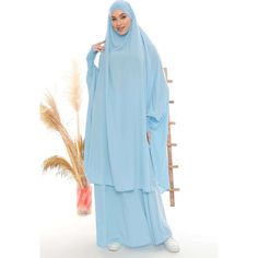 Buy Luxury Two Piece Khimar | 2 Piece Abaya | Dress Modest Wear for only $95.00 at By Baano! Modest Blue Niqab For Eid, Blue Long Khimar For Eid, Long Blue Khimar For Eid, Blue Modest Khimar For Eid, Modest Blue Maxi Length Abaya, 2 Piece Abaya, Ribbed Jacket, Dress Modest, Abaya Dress