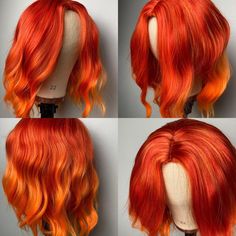 Color: Orange Orange Ombre Wig For Women  Cosplay Halloween Wigs  Heat Resistant Bob Party Wig Length: 14"  Weight: 0.33 Pound, about 200 g Density: 130%, thick wig.  Perfect for Halloween, cosplay, theme parties, costume party, or just for fun.Wig  Net: Classic Hand Woven Rose Net breathable and comfortable. Orange Hairstyle, Wigs Styles, Lace Wigs Styles, Short Lace Front Wigs, Women Wigs, Women Costume, Anime Wigs, Cosplay Hair, Halloween Wigs